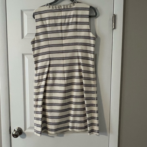 Tory Burch Cream/Blue &Brown Stripe Embellished Sheath Dress, Sz 12 - Picture 5 of 6